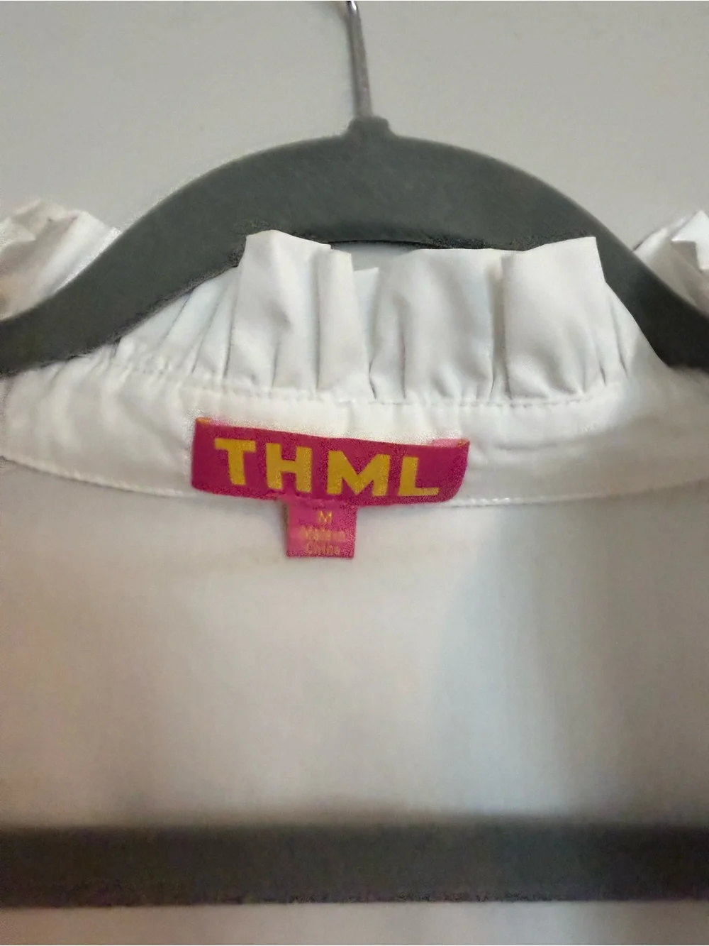 THML White Ruffled Stand-Collar Button Front Blouse